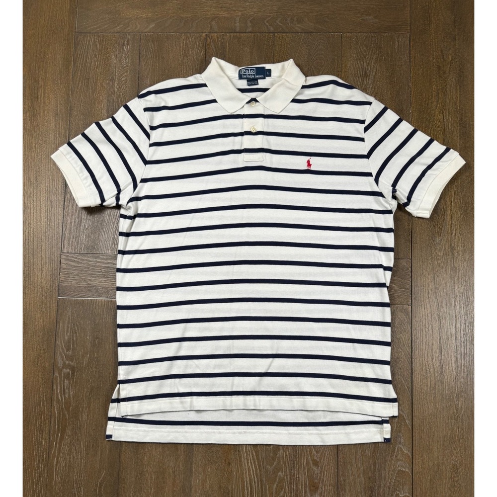 Polo Ralph Lauren Men's Large Striped Polo Shirt White Navy Red Pony Cotton 3265